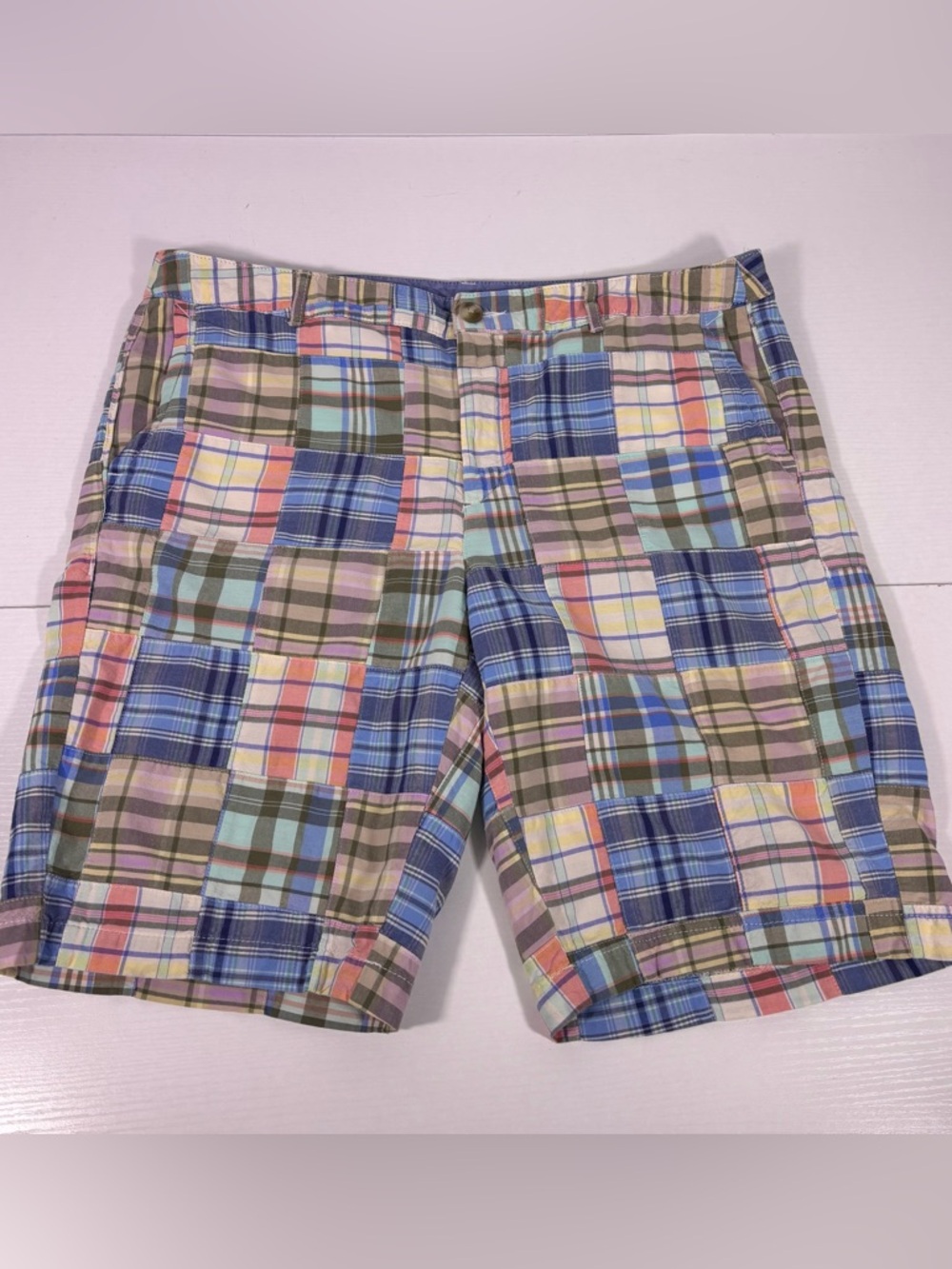 LL Bean Favorite Fit Multicolor Patchwork Plaid Women’s Shorts Size 14